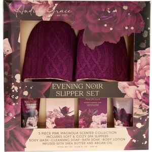 NIB Andrea Grace 5pc Evening Noir Slipper & Spa Essentials Set